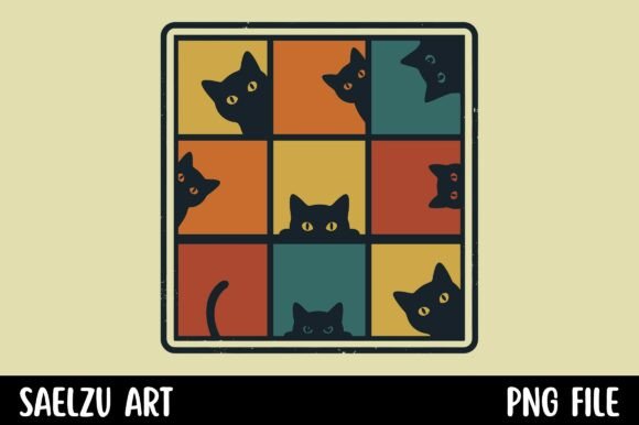Download Retro Vintage Cat Grid T-Shirt Design - Design Collection
